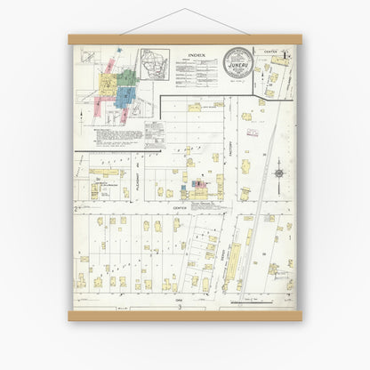 Old map wall art mockup — magnetic wood frame on white wall — Sanborn Fire Insurance Map from Juneau, Dodge County, Wisconsin (1914) - Complete Map Set