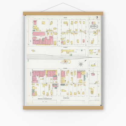 Old map wall art mockup — magnetic wood frame on white wall — Sanborn Fire Insurance Map from Bushnell, Mcdonough County, Illinois (1898), Sheet #0003