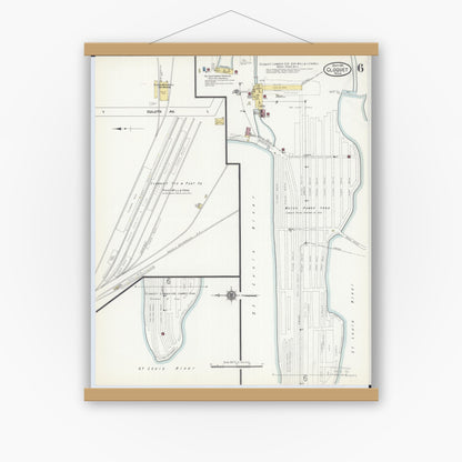 Old map wall art mockup — magnetic wood frame on white wall — Sanborn Fire Insurance Map from Cloquet, Carlton County, Minnesota (1911), Sheet #0006
