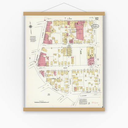Old map wall art mockup — magnetic wood frame on white wall — Sanborn Fire Insurance Map from Peekskill, Westchester County, New York (1911), Sheet #0012