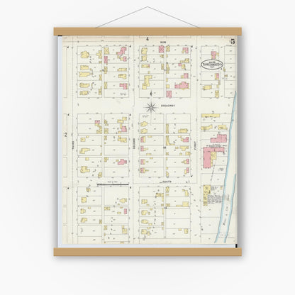 Old map wall art mockup — magnetic wood frame on white wall — Sanborn Fire Insurance Map from Tipp City, Miami County, Ohio (1898), Sheet #0005