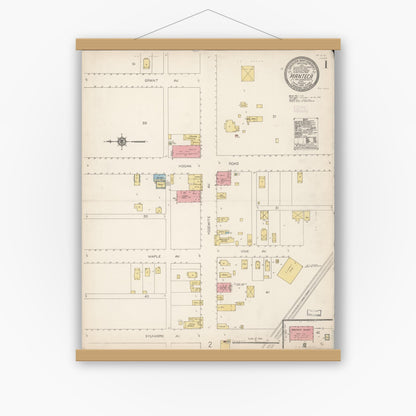 Old map wall art mockup — magnetic wood frame on white wall — Sanborn Fire Insurance Map from Manteca, San Joaquin County, California (1913) - Complete Map Set
