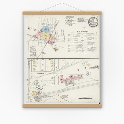 Old map wall art mockup — magnetic wood frame on white wall — Sanborn Fire Insurance Map from Bellevue, Huron And Sandusky County, Ohio (1887) - Complete Map Set