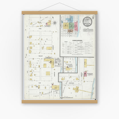 Old map wall art mockup — magnetic wood frame on white wall — Sanborn Fire Insurance Map from Chillicothe, Peoria County, Illinois (1899) - Complete Map Set
