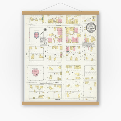 Old map wall art mockup — magnetic wood frame on white wall — Sanborn Fire Insurance Map from Richmond, Fort Bend County, Texas (1909) - Complete Map Set
