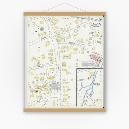 Old map wall art mockup — magnetic wood frame on white wall — Sanborn Fire Insurance Map from Medway, Norfolk County, Massachusetts (1892), Sheet #0002