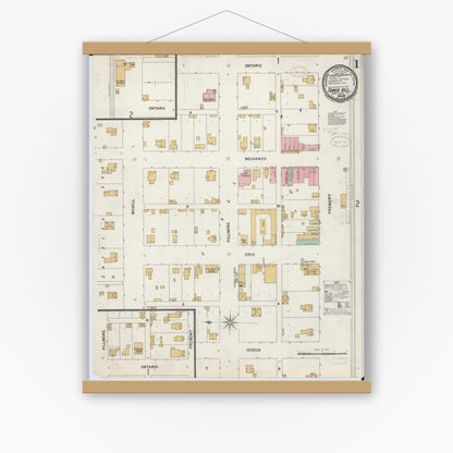 Old map wall art mockup — magnetic wood frame on white wall — Sanborn Fire Insurance Map from Tower Hill, Shelby County, Illinois (1899) - Complete Map Set