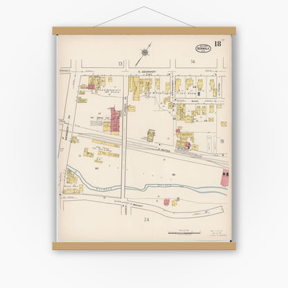 Old map wall art mockup — magnetic wood frame on white wall — Sanborn Fire Insurance Map from Norwalk, Huron County, Ohio (1922), Sheet #0018