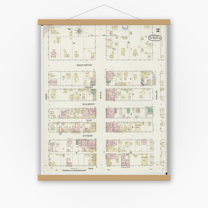 Old map wall art mockup — magnetic wood frame on white wall — Sanborn Fire Insurance Map from Du Quoin, Perry County, Illinois (1888), Sheet #0002
