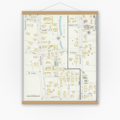 Old map wall art mockup — magnetic wood frame on white wall — Sanborn Fire Insurance Map from Arlington, Middlesex County, Massachusetts (1897), Sheet #0002