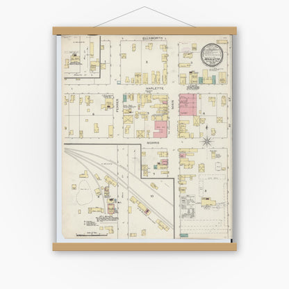 Old map wall art mockup — magnetic wood frame on white wall — Sanborn Fire Insurance Map from Marlette, Sanilac County, Michigan (1893), Sheet #0001