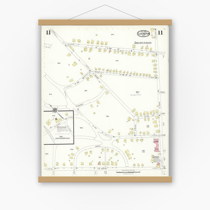 Old map wall art mockup — magnetic wood frame on white wall — Sanborn Fire Insurance Map from Lexington, Davidson County, North Carolina (1923), Sheet #0011