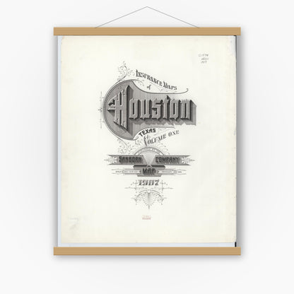 Old map wall art mockup — magnetic wood frame on white wall — Sanborn Fire Insurance Map from Houston, Harris County, Texas (1907) - Complete Map Set