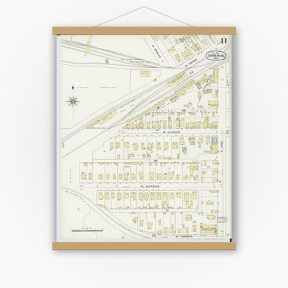 Old map wall art mockup — magnetic wood frame on white wall — Sanborn Fire Insurance Map from Ishpeming, Marquette County, Michigan (1897), Sheet #0011