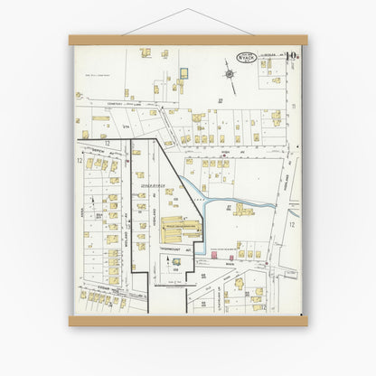 Old map wall art mockup — magnetic wood frame on white wall — Sanborn Fire Insurance Map from Nyack, Rockland County, New York. (1919), Sheet #0010