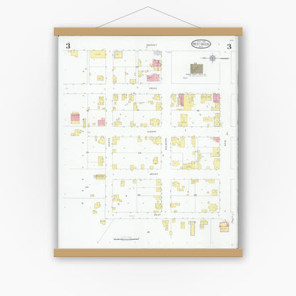 Old map wall art mockup — magnetic wood frame on white wall — Sanborn Fire Insurance Map from West Union, Adams County, Ohio (1930), Sheet #0003