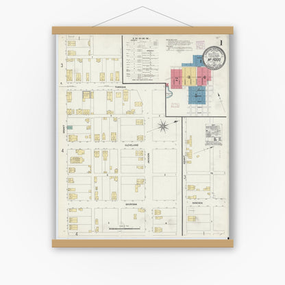 Old map wall art mockup — magnetic wood frame on white wall — Sanborn Fire Insurance Map from McAdoo, Schuylkill County, Pennsylvania (1907) - Complete Map Set
