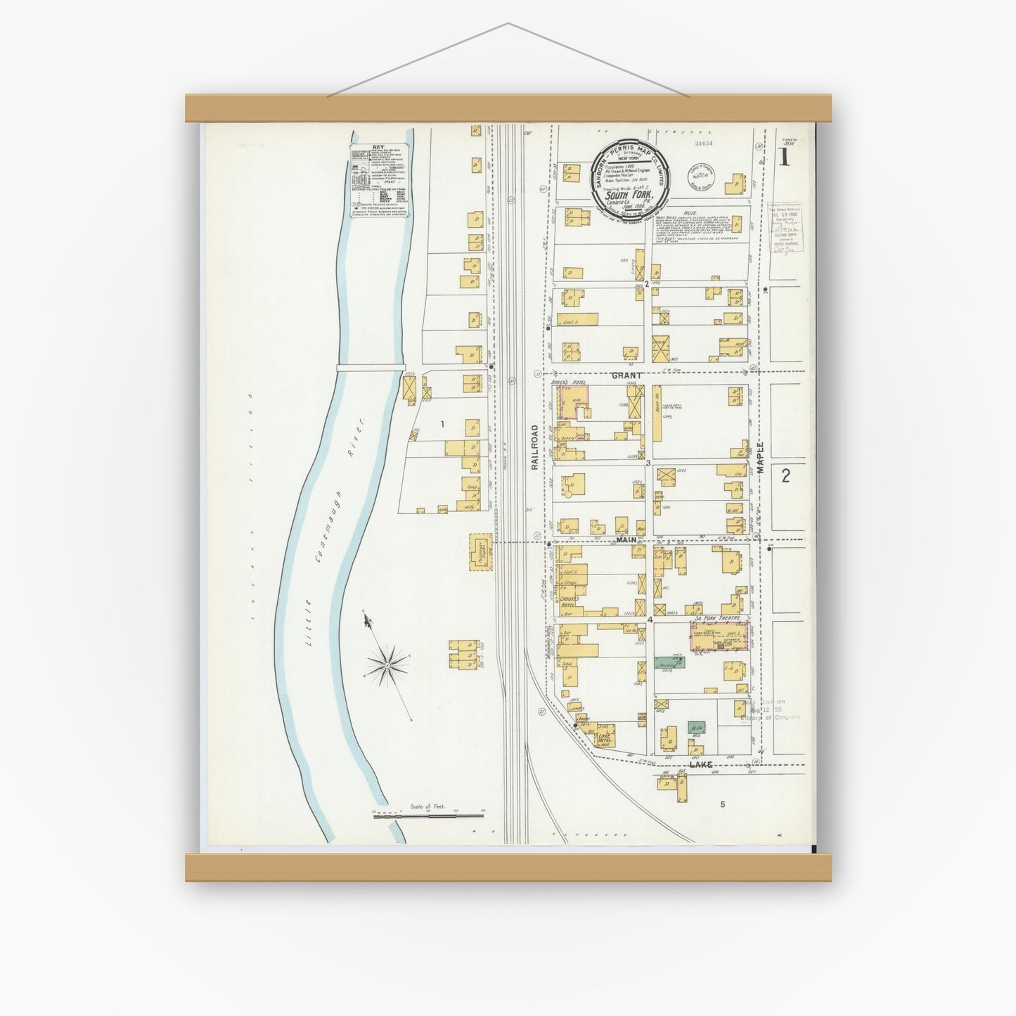 Old map wall art mockup — magnetic wood frame on white wall — Sanborn Fire Insurance Map from South Fork, Cambria County, Pennsylvania (1900) - Complete Map Set