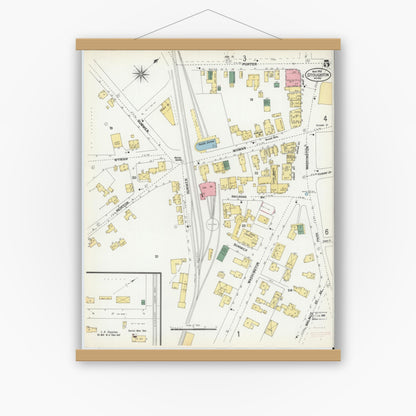 Old map wall art mockup — magnetic wood frame on white wall — Sanborn Fire Insurance Map from Stoughton, Norfolk County, Massachusetts (1901), Sheet #0005