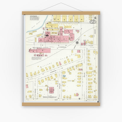 Old map wall art mockup — magnetic wood frame on white wall — Sanborn Fire Insurance Map from Flint, Genesee County, Michigan (1909), Sheet #0006