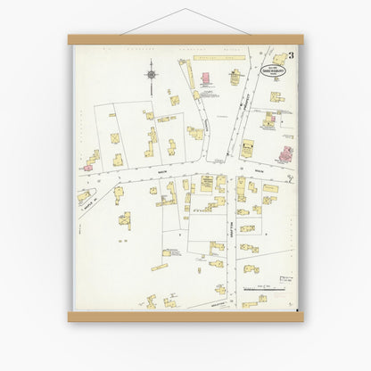 Old map wall art mockup — magnetic wood frame on white wall — Sanborn Fire Insurance Map from Shrewsbury, Worcester County, Massachusetts (1910), Sheet #0003