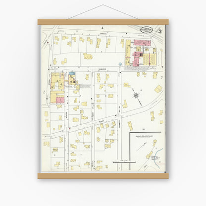 Old map wall art mockup — magnetic wood frame on white wall — Sanborn Fire Insurance Map from Stoughton, Norfolk County, Massachusetts (1912), Sheet #0003