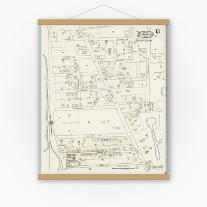 Old map wall art mockup — magnetic wood frame on white wall — Sanborn Fire Insurance Map from Saint Augustine, Saint John's County, Florida (1917), Sheet #0015