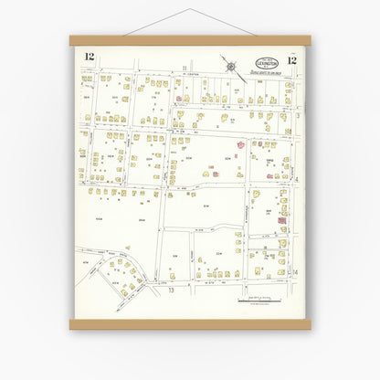Old map wall art mockup — magnetic wood frame on white wall — Sanborn Fire Insurance Map from Lexington, Davidson County, North Carolina (1923), Sheet #0012