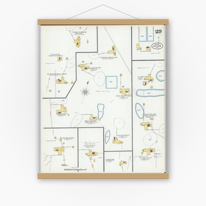 Old map wall art mockup — magnetic wood frame on white wall — Sanborn Fire Insurance Map from Joplin, Jasper County, Missouri (1900), Sheet #0029