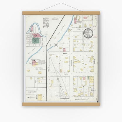 Old map wall art mockup — magnetic wood frame on white wall — Sanborn Fire Insurance Map from Paris, Monroe County, Missouri (1893) - Complete Map Set
