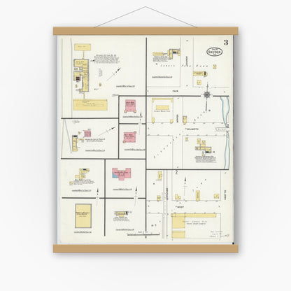 Old map wall art mockup — magnetic wood frame on white wall — Sanborn Fire Insurance Map from Snyder, Scurry County, Texas (1911), Sheet #0003
