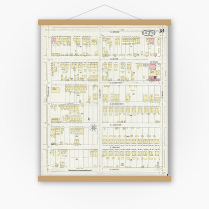 Old map wall art mockup — magnetic wood frame on white wall — Sanborn Fire Insurance Map from Hazleton, Luzerne County, Pennsylvania (1895), Sheet #0018
