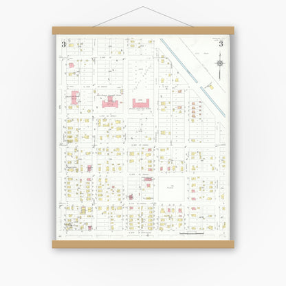 Old map wall art mockup — magnetic wood frame on white wall — Sanborn Fire Insurance Map from Mission, Hidalgo County, Texas (1933), Sheet #0003