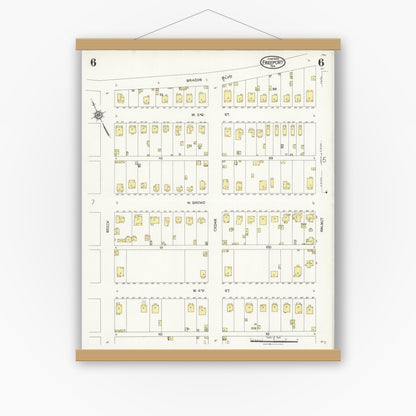 Old map wall art mockup — magnetic wood frame on white wall — Sanborn Fire Insurance Map from Freeport, Brazoria County, Texas (1926), Sheet #0006