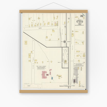 Old map wall art mockup — magnetic wood frame on white wall — Sanborn Fire Insurance Map from Mount Vernon, Knox County, Ohio (1913), Sheet #0026