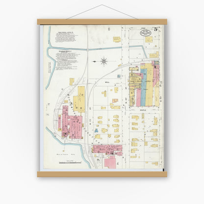Old map wall art mockup — magnetic wood frame on white wall — Sanborn Fire Insurance Map from Holland, Ottawa County, Michigan (1908), Sheet #0005