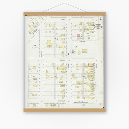 Old map wall art mockup — magnetic wood frame on white wall — Sanborn Fire Insurance Map from Phillips, Price County, Wisconsin (1893), Sheet #0002