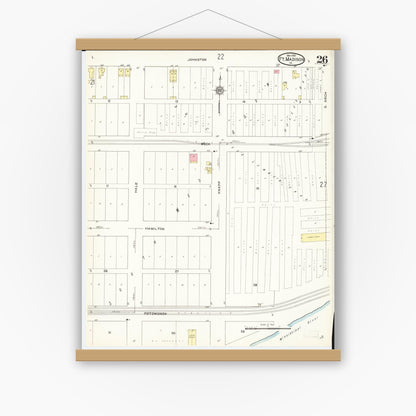 Old map wall art mockup — magnetic wood frame on white wall — Sanborn Fire Insurance Map from Fort Madison, Lee County, Iowa (1913), Sheet #0026