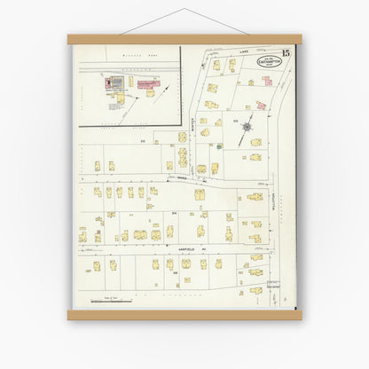 Old map wall art mockup — magnetic wood frame on white wall — Sanborn Fire Insurance Map from East Hampton, Hampshire County, Massachusetts (1910), Sheet #0015
