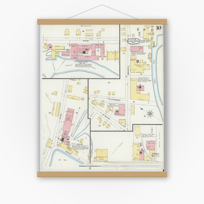 Old map wall art mockup — magnetic wood frame on white wall — Sanborn Fire Insurance Map from Hyde Park, Norfolk County, Massachusetts (1896), Sheet #0010