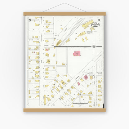 Old map wall art mockup — magnetic wood frame on white wall — Sanborn Fire Insurance Map from West Salem, Wayne County, Ohio (1926), Sheet #0003