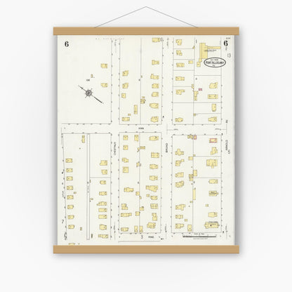Old map wall art mockup — magnetic wood frame on white wall — Sanborn Fire Insurance Map from Port Allegany, McKean County, Pennsylvania (1924), Sheet #0006