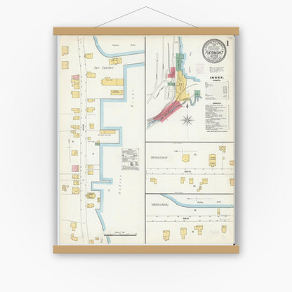 Old map wall art mockup — magnetic wood frame on white wall — Sanborn Fire Insurance Map from Piermont, Rockland County, New York (1903), Sheet #0001