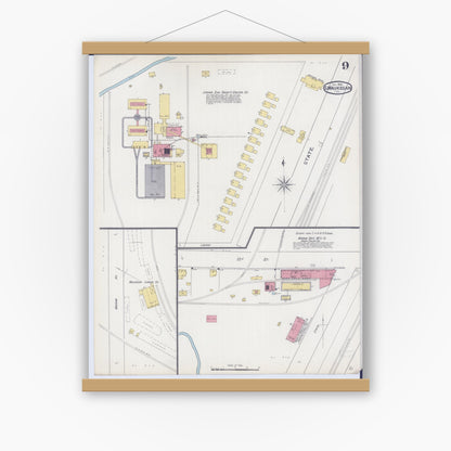 Old map wall art mockup — magnetic wood frame on white wall — Sanborn Fire Insurance Map from Waukegan, Lake County, Illinois (1894), Sheet #0009