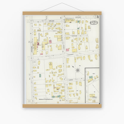 Old map wall art mockup — magnetic wood frame on white wall — Sanborn Fire Insurance Map from Marlborough, Middlesex County, Massachusetts (1896), Sheet #0005