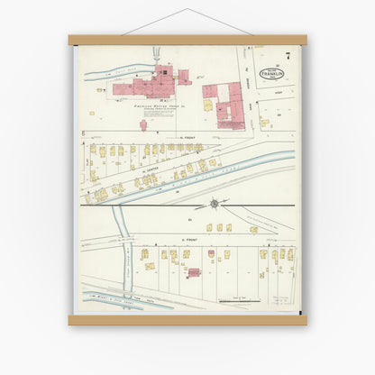 Old map wall art mockup — magnetic wood frame on white wall — Sanborn Fire Insurance Map from Franklin, Warren County, Ohio (1916), Sheet #0007