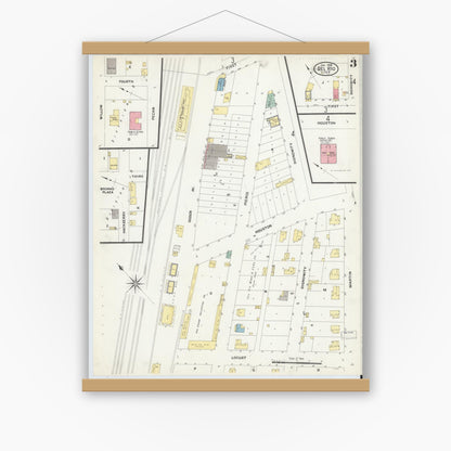 Old map wall art mockup — magnetic wood frame on white wall — Sanborn Fire Insurance Map from Del Rio, Val Verde County, Texas (1909), Sheet #0003