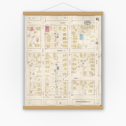 Old map wall art mockup — magnetic wood frame on white wall — Sanborn Fire Insurance Map from Clinton, Vermillion County, Indiana (1947), Sheet #0016
