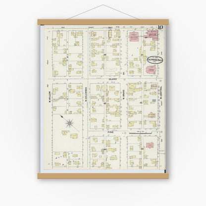 Old map wall art mockup — magnetic wood frame on white wall — Sanborn Fire Insurance Map from Chippewa Falls, Chippewa County, Wisconsin (1890), Sheet #0010