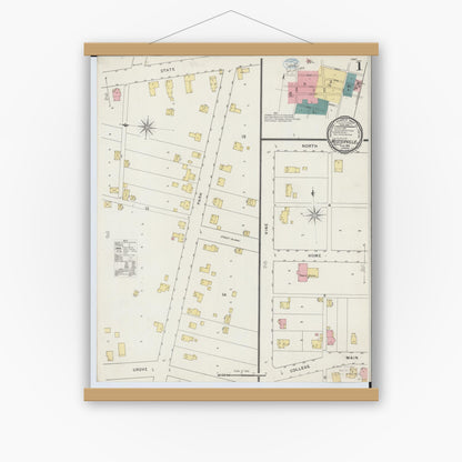 Old map wall art mockup — magnetic wood frame on white wall — Sanborn Fire Insurance Map from Westerville, Franklin County, Ohio (1894), Sheet #0001